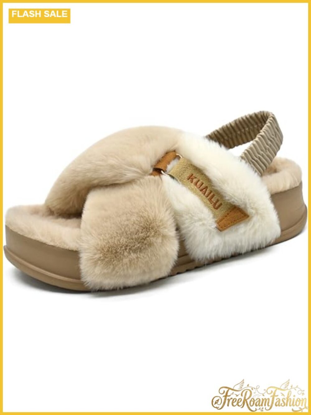 Fuzzy Faux Fur Platform Slippers with Arch Support Open Toe Slip On